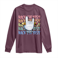 Funny Rock The Test Teacher Testing Day Long Sleeve Shirt Rock And Roll Hand Sign