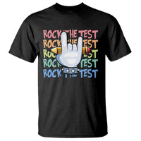 Funny Rock The Test Teacher Testing Day T Shirt Rock And Roll Hand Sign