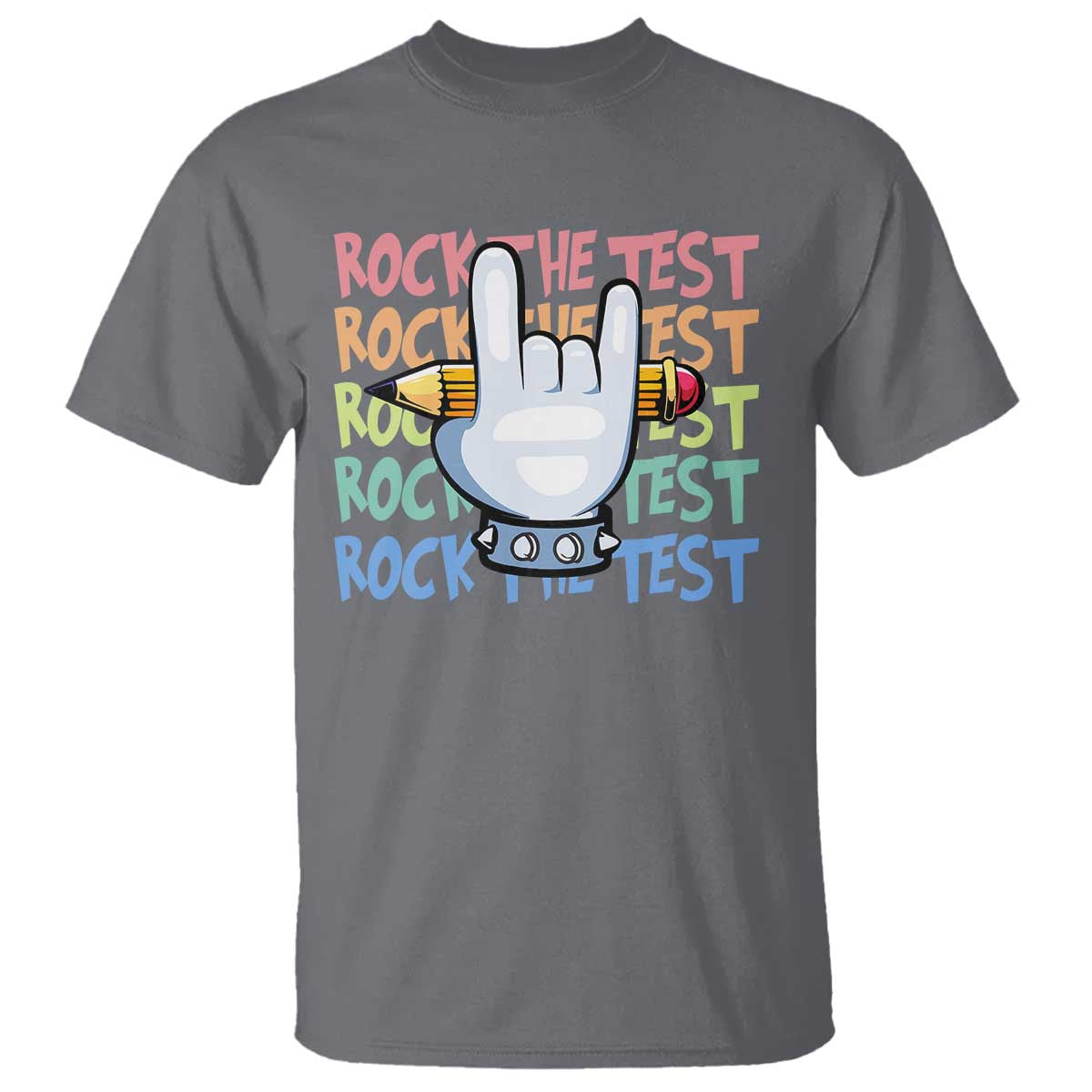 Funny Rock The Test Teacher Testing Day T Shirt Rock And Roll Hand Sign