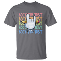 Funny Rock The Test Teacher Testing Day T Shirt Rock And Roll Hand Sign