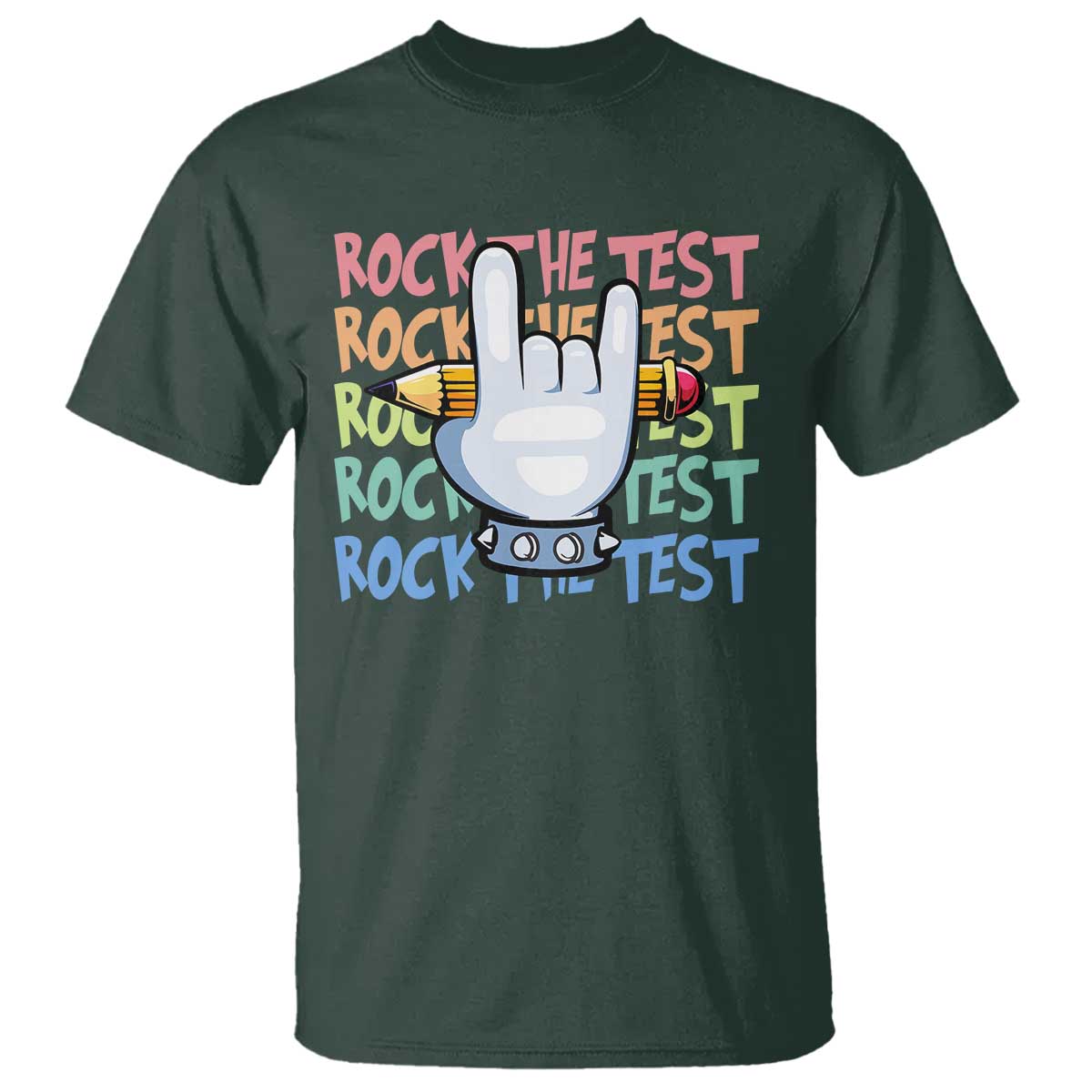 Funny Rock The Test Teacher Testing Day T Shirt Rock And Roll Hand Sign