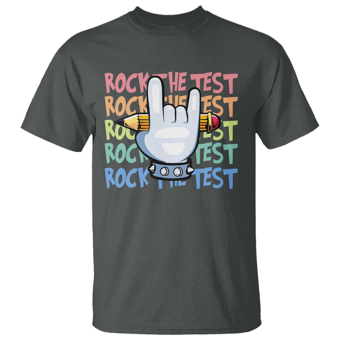Funny Rock The Test Teacher Testing Day T Shirt Rock And Roll Hand Sign