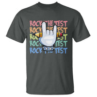 Funny Rock The Test Teacher Testing Day T Shirt Rock And Roll Hand Sign