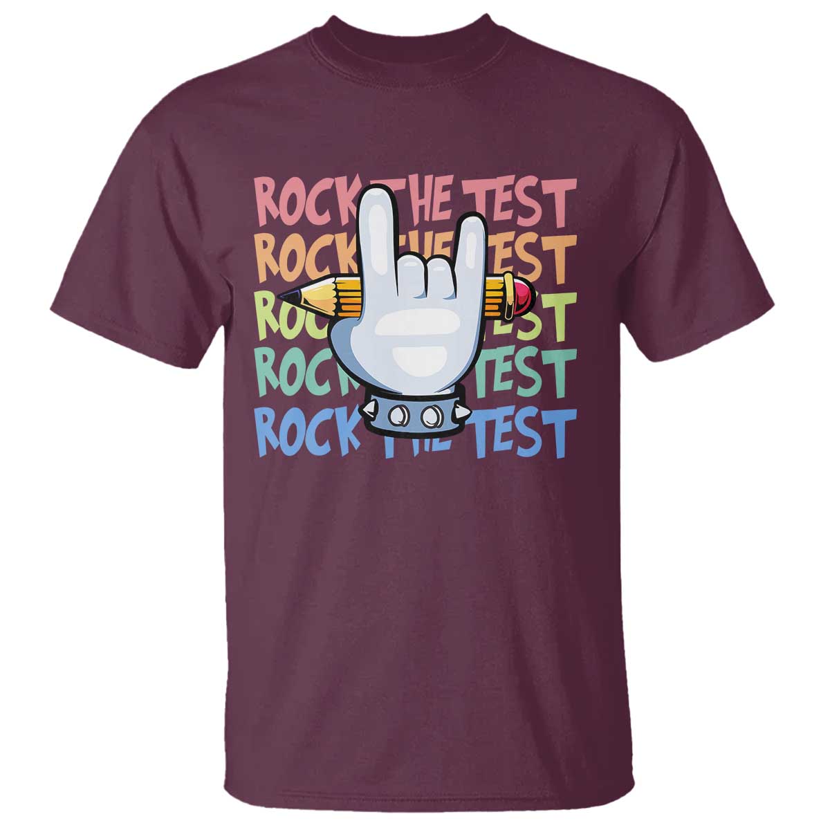 Funny Rock The Test Teacher Testing Day T Shirt Rock And Roll Hand Sign