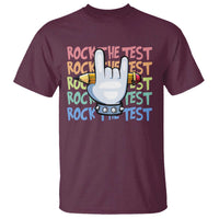 Funny Rock The Test Teacher Testing Day T Shirt Rock And Roll Hand Sign