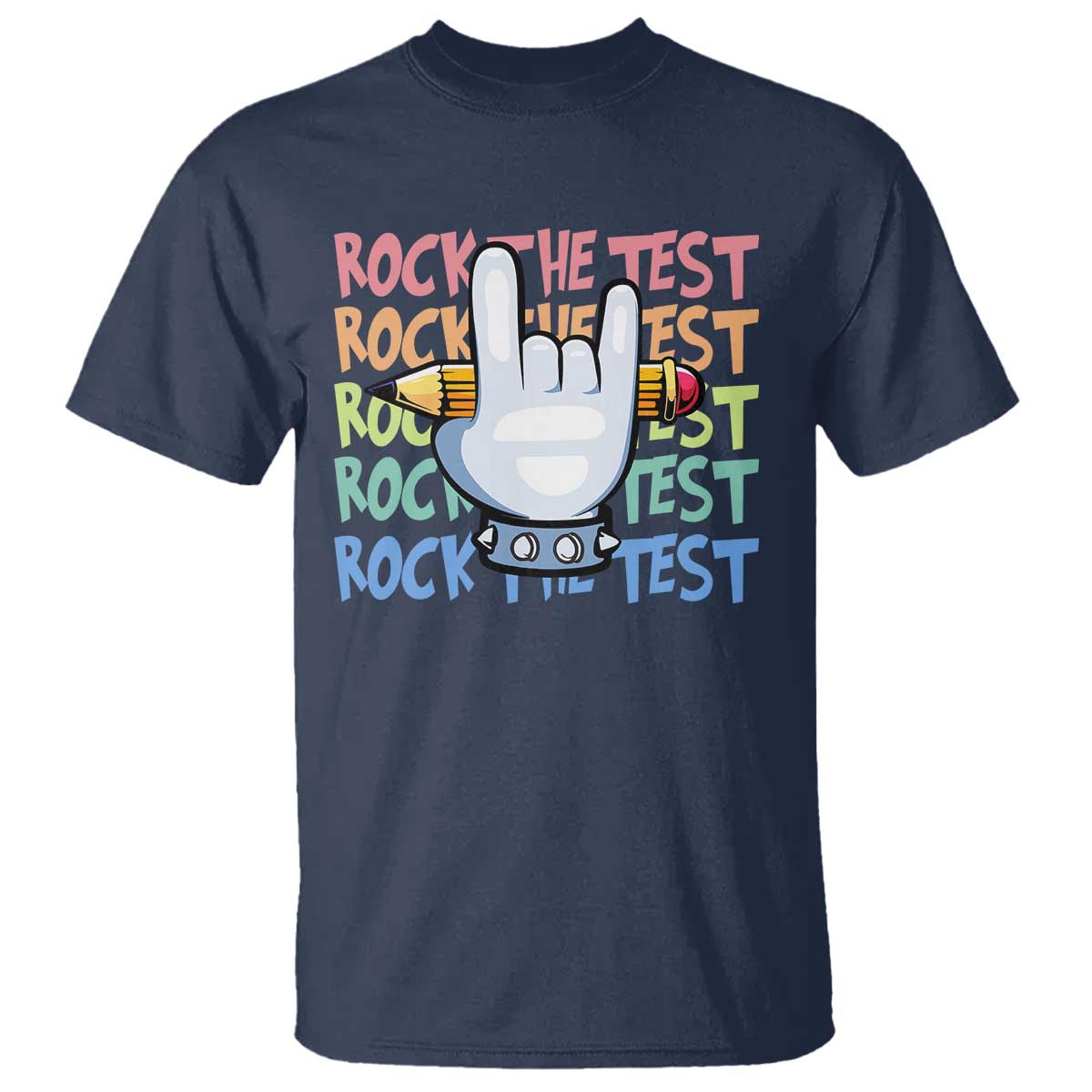 Funny Rock The Test Teacher Testing Day T Shirt Rock And Roll Hand Sign
