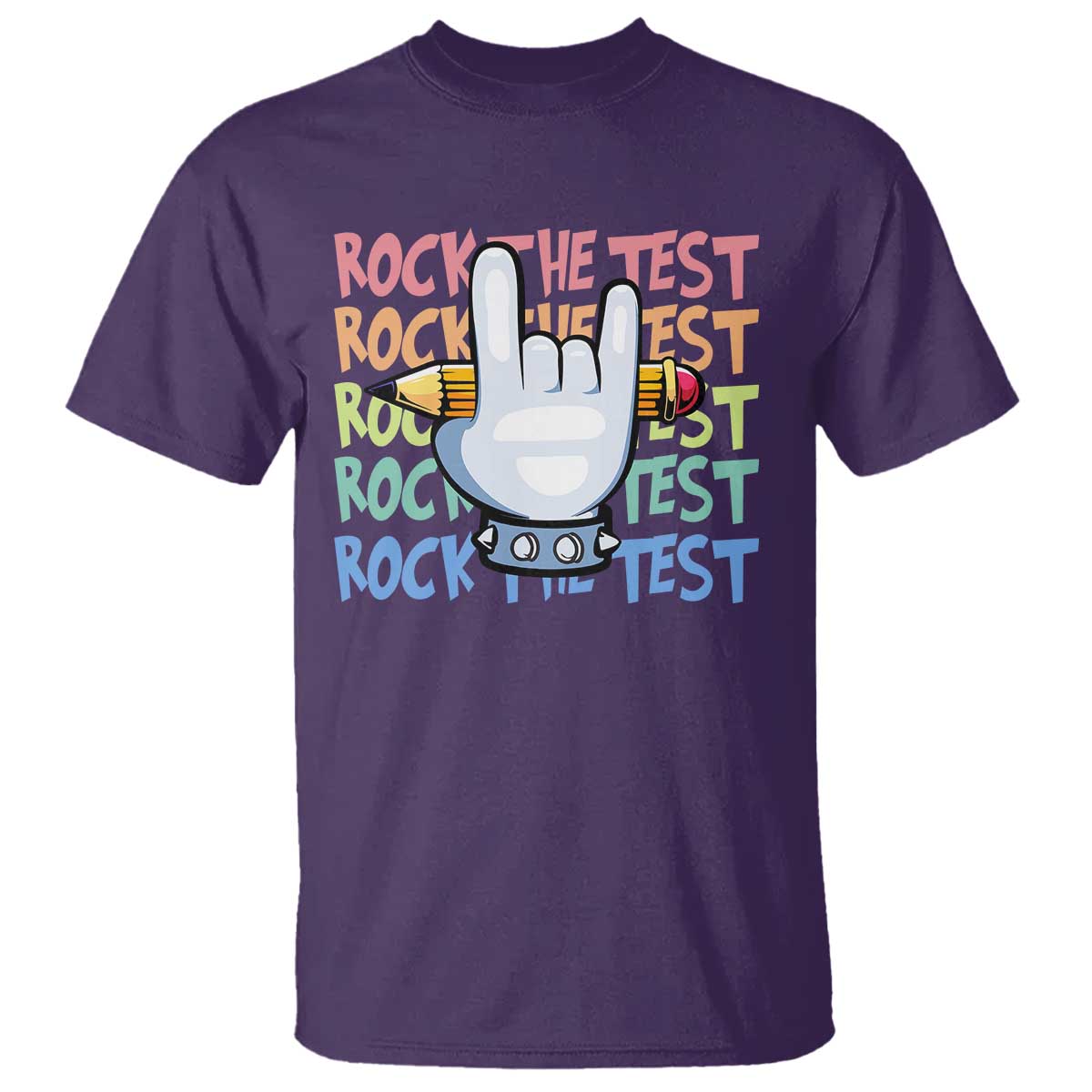 Funny Rock The Test Teacher Testing Day T Shirt Rock And Roll Hand Sign