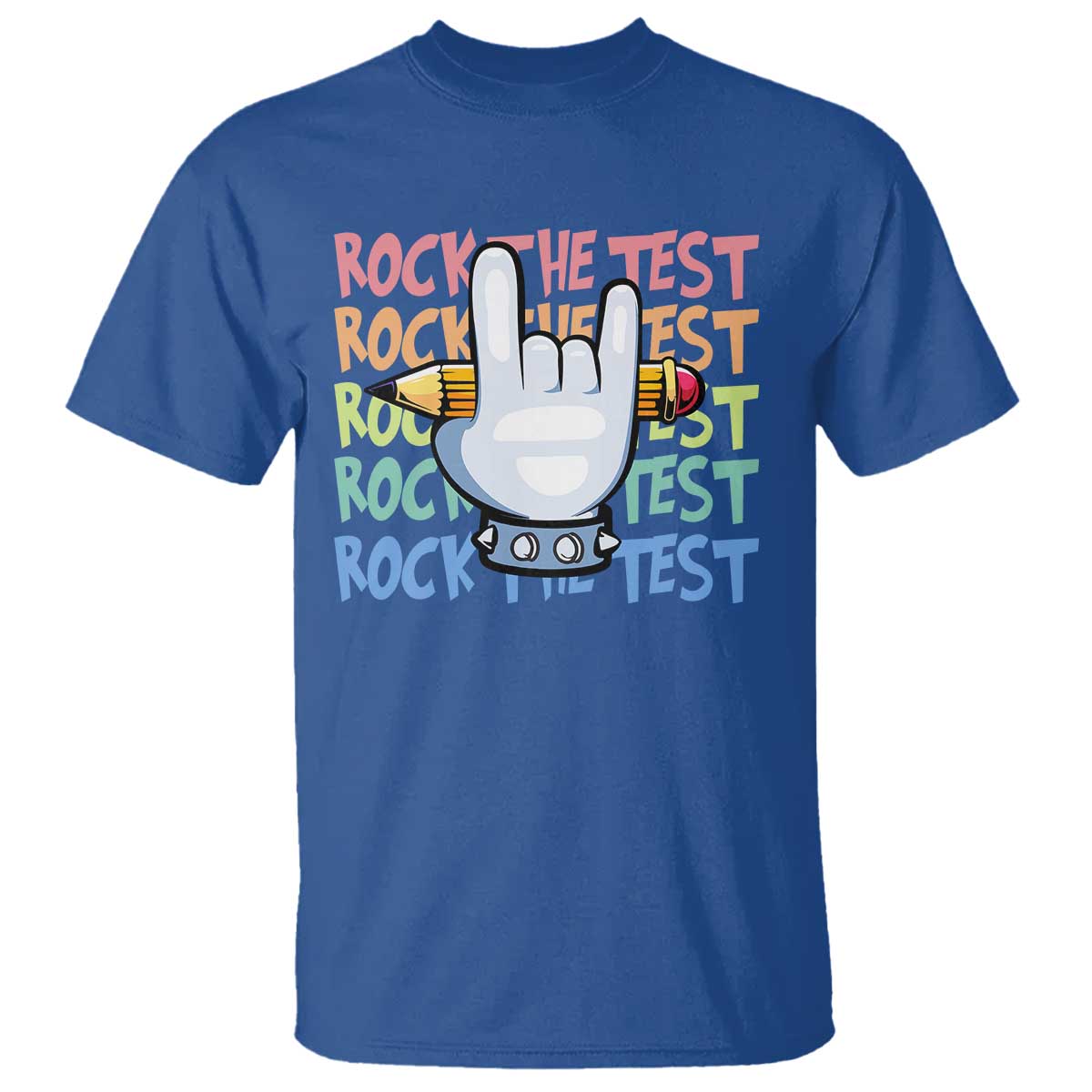 Funny Rock The Test Teacher Testing Day T Shirt Rock And Roll Hand Sign
