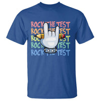 Funny Rock The Test Teacher Testing Day T Shirt Rock And Roll Hand Sign