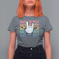 Funny Rock The Test Teacher Testing Day T Shirt For Women Rock And Roll Hand Sign