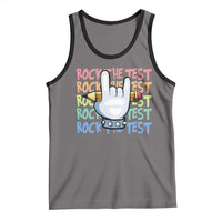 Funny Rock The Test Teacher Testing Day Tank Top Rock And Roll Hand Sign