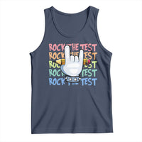 Funny Rock The Test Teacher Testing Day Tank Top Rock And Roll Hand Sign