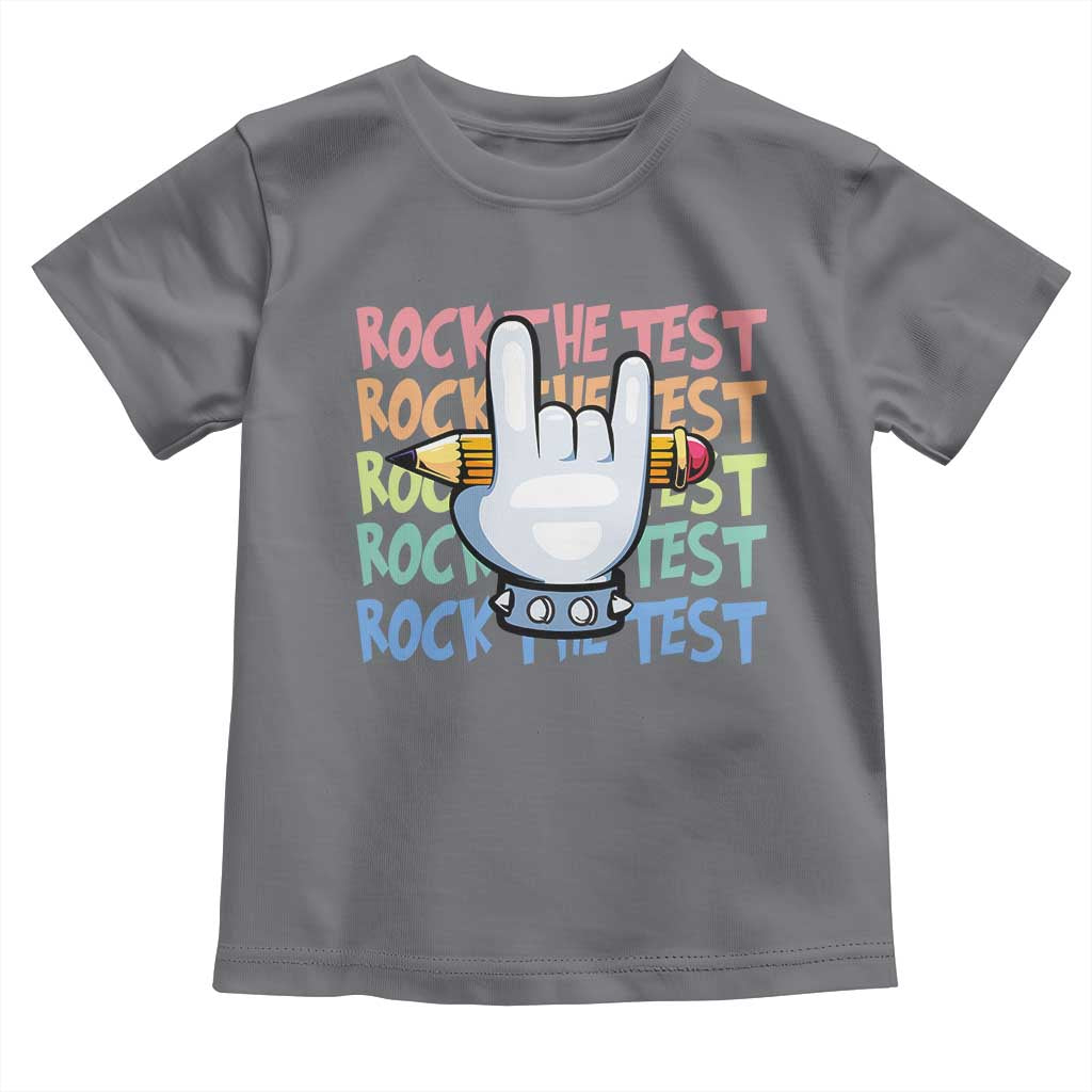 Funny Rock The Test Teacher Testing Day Toddler T Shirt Rock And Roll Hand Sign