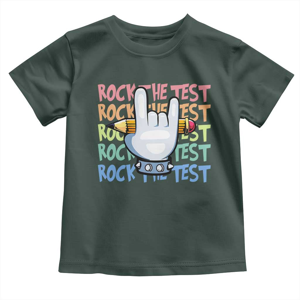 Funny Rock The Test Teacher Testing Day Toddler T Shirt Rock And Roll Hand Sign
