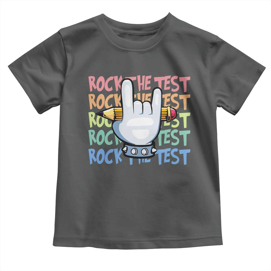 Funny Rock The Test Teacher Testing Day Toddler T Shirt Rock And Roll Hand Sign