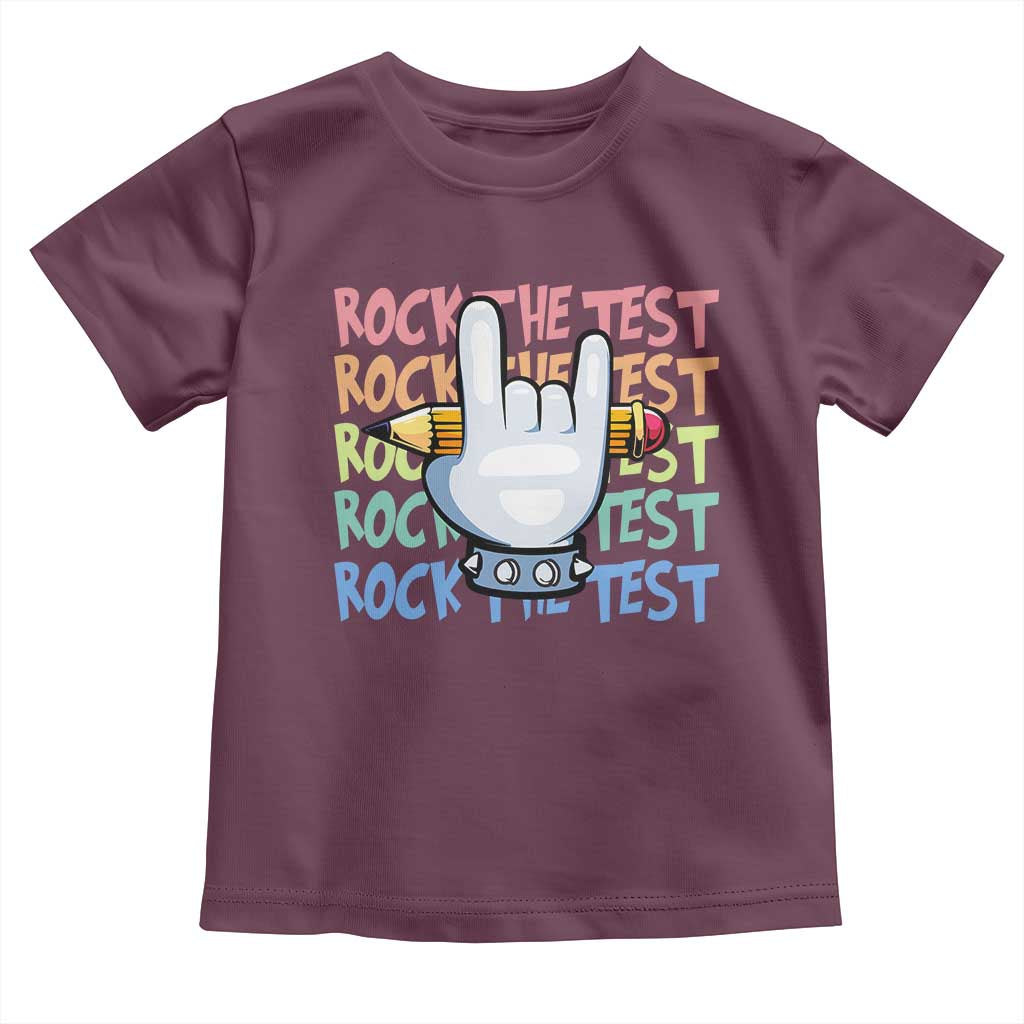 Funny Rock The Test Teacher Testing Day Toddler T Shirt Rock And Roll Hand Sign