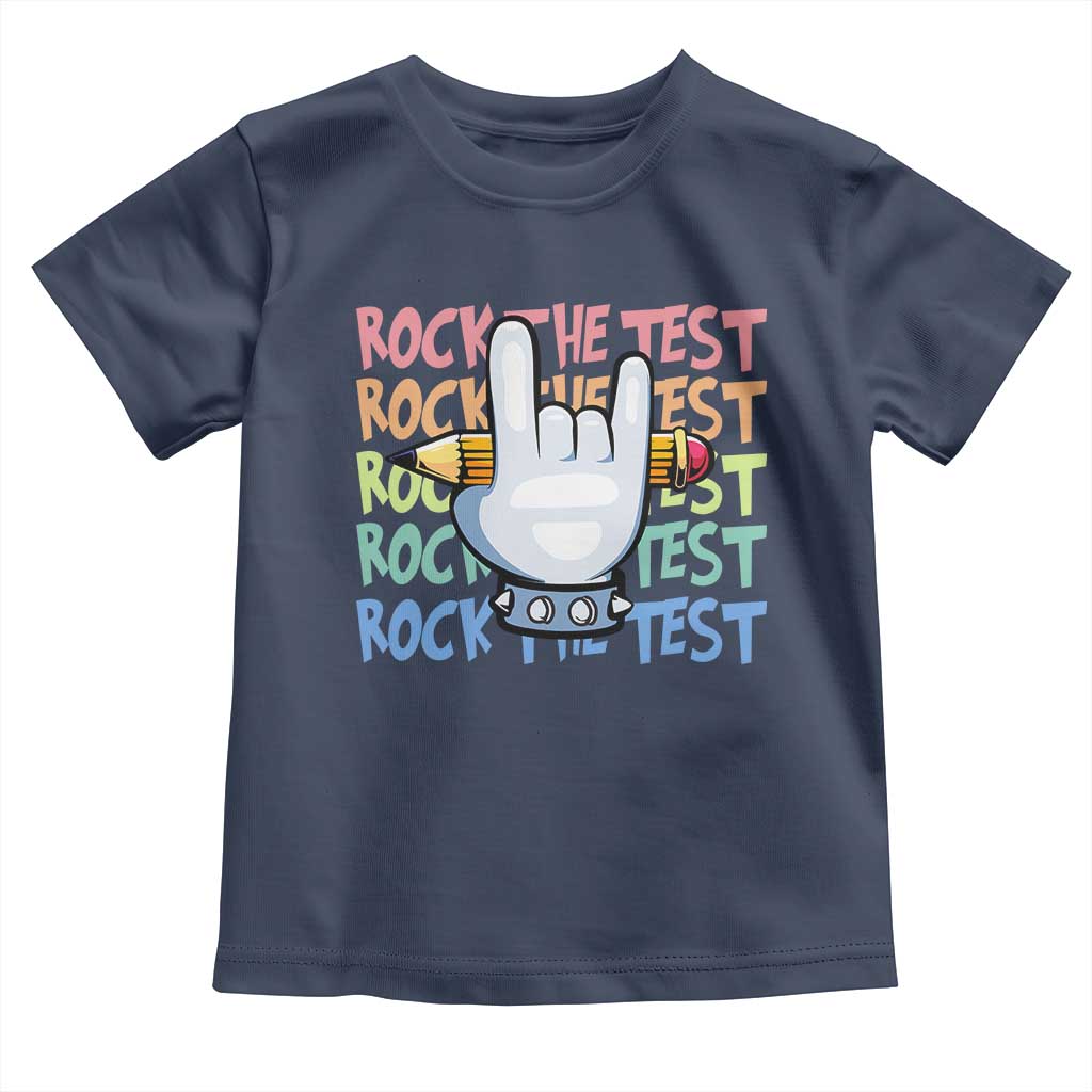 Funny Rock The Test Teacher Testing Day Toddler T Shirt Rock And Roll Hand Sign