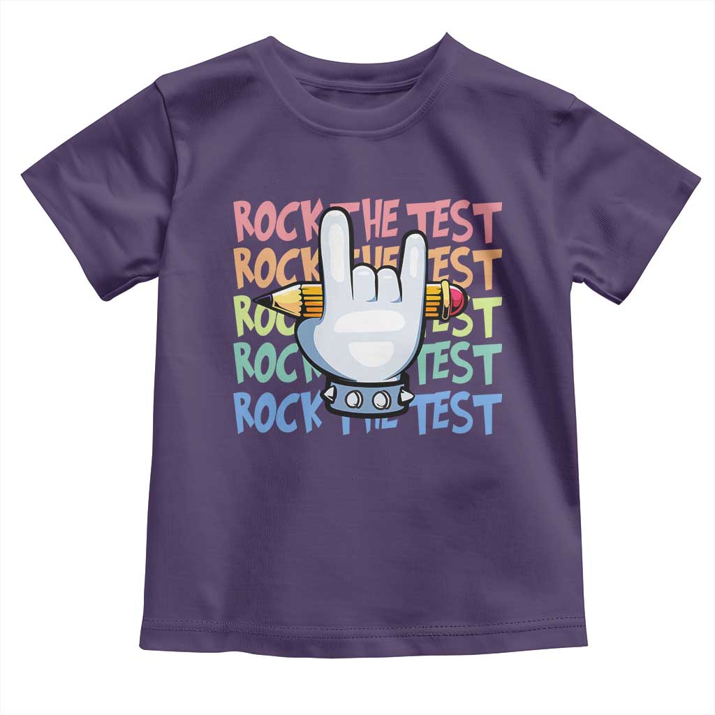 Funny Rock The Test Teacher Testing Day Toddler T Shirt Rock And Roll Hand Sign