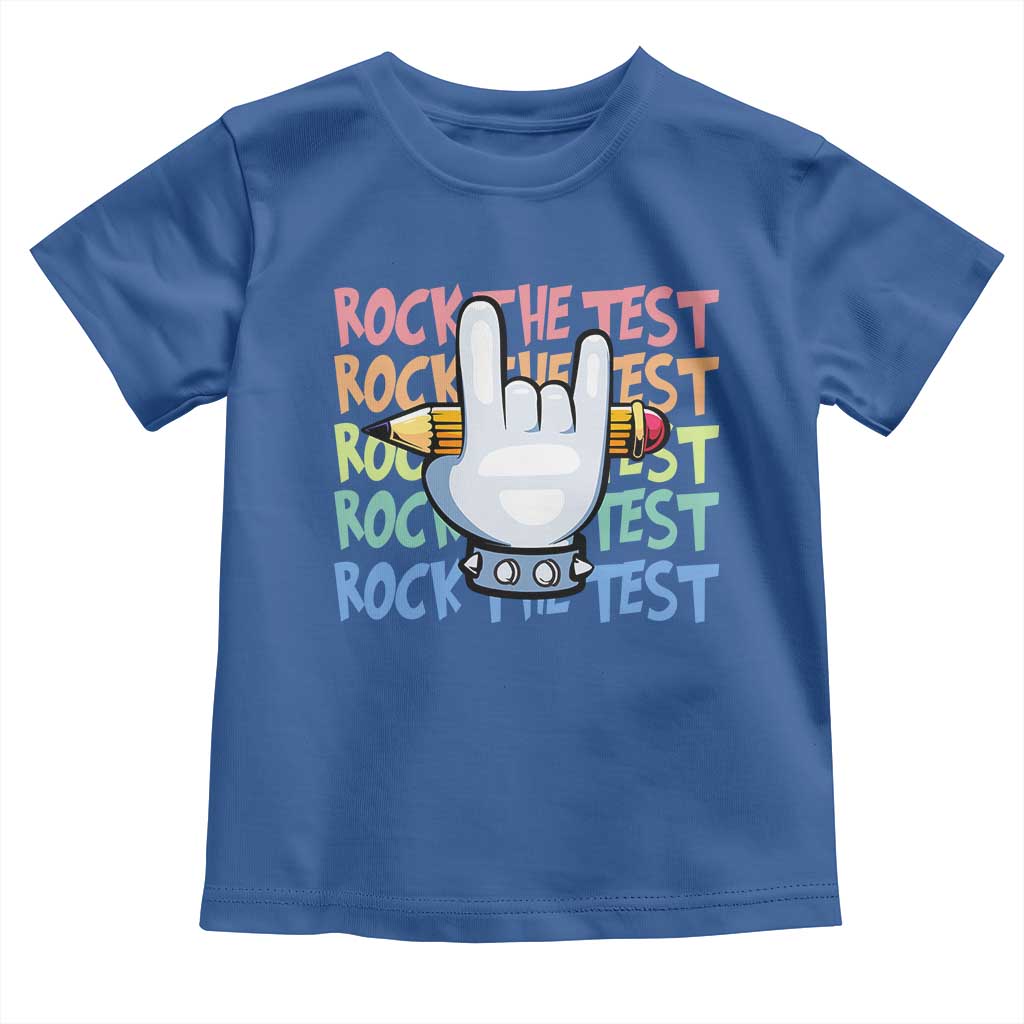 Funny Rock The Test Teacher Testing Day Toddler T Shirt Rock And Roll Hand Sign