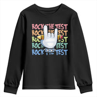 Funny Rock The Test Teacher Testing Day Youth Sweatshirt Rock And Roll Hand Sign
