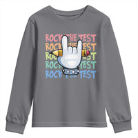 Funny Rock The Test Teacher Testing Day Youth Sweatshirt Rock And Roll Hand Sign