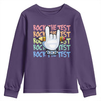Funny Rock The Test Teacher Testing Day Youth Sweatshirt Rock And Roll Hand Sign