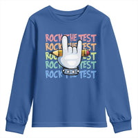 Funny Rock The Test Teacher Testing Day Youth Sweatshirt Rock And Roll Hand Sign