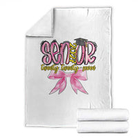 Funny Senior EST 2027 Graduation Throw Blanket Twenty Twenty Seven Pink Bow