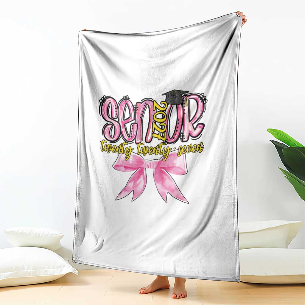 Funny Senior EST 2027 Graduation Throw Blanket Twenty Twenty Seven Pink Bow