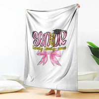 Funny Senior EST 2027 Graduation Throw Blanket Twenty Twenty Seven Pink Bow