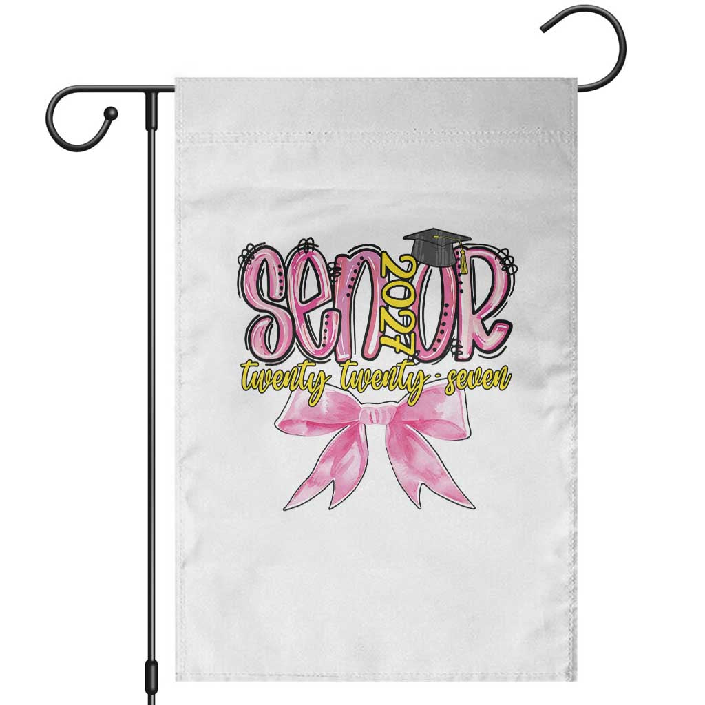 Funny Senior EST 2027 Graduation Garden Flag Twenty Twenty Seven Pink Bow