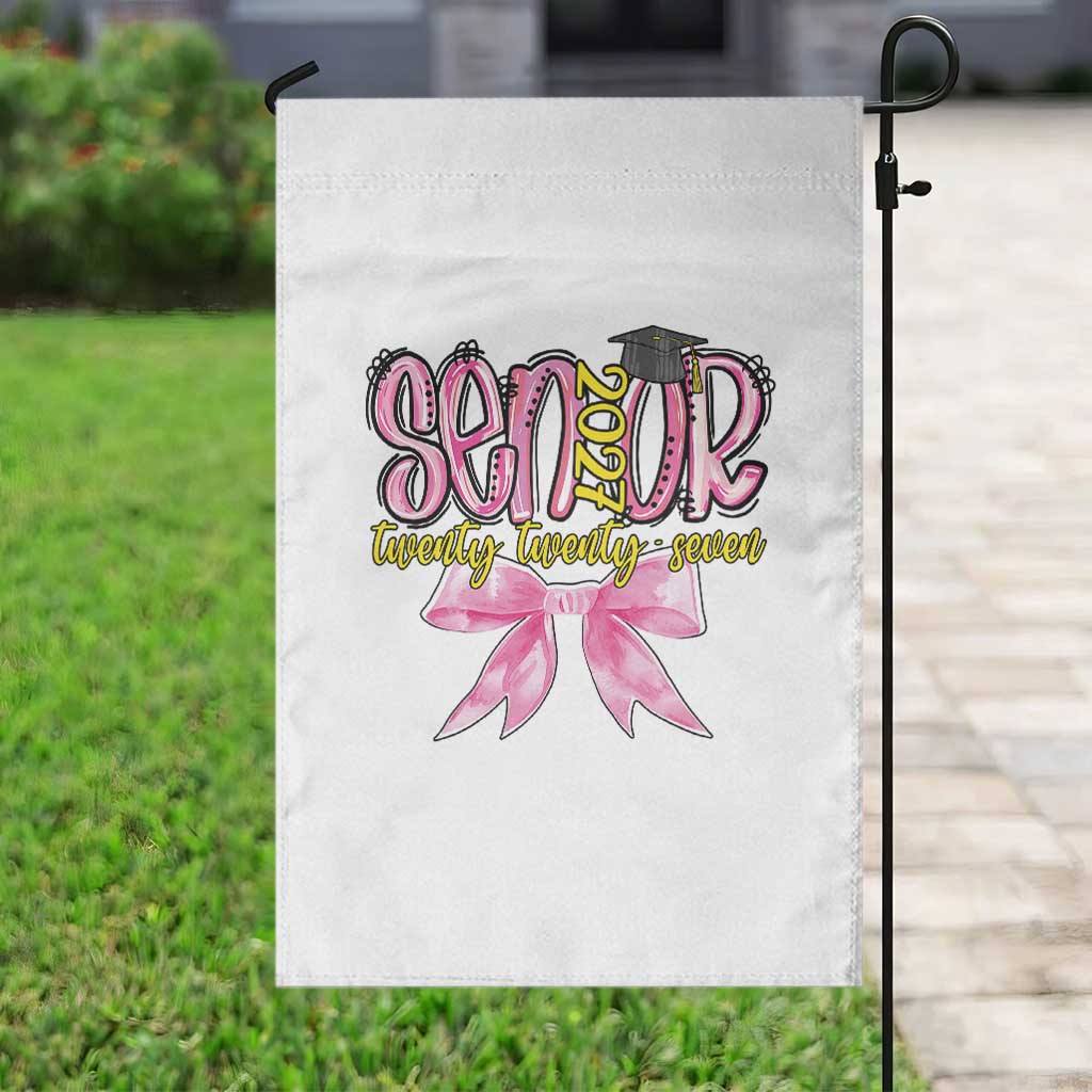Funny Senior EST 2027 Graduation Garden Flag Twenty Twenty Seven Pink Bow