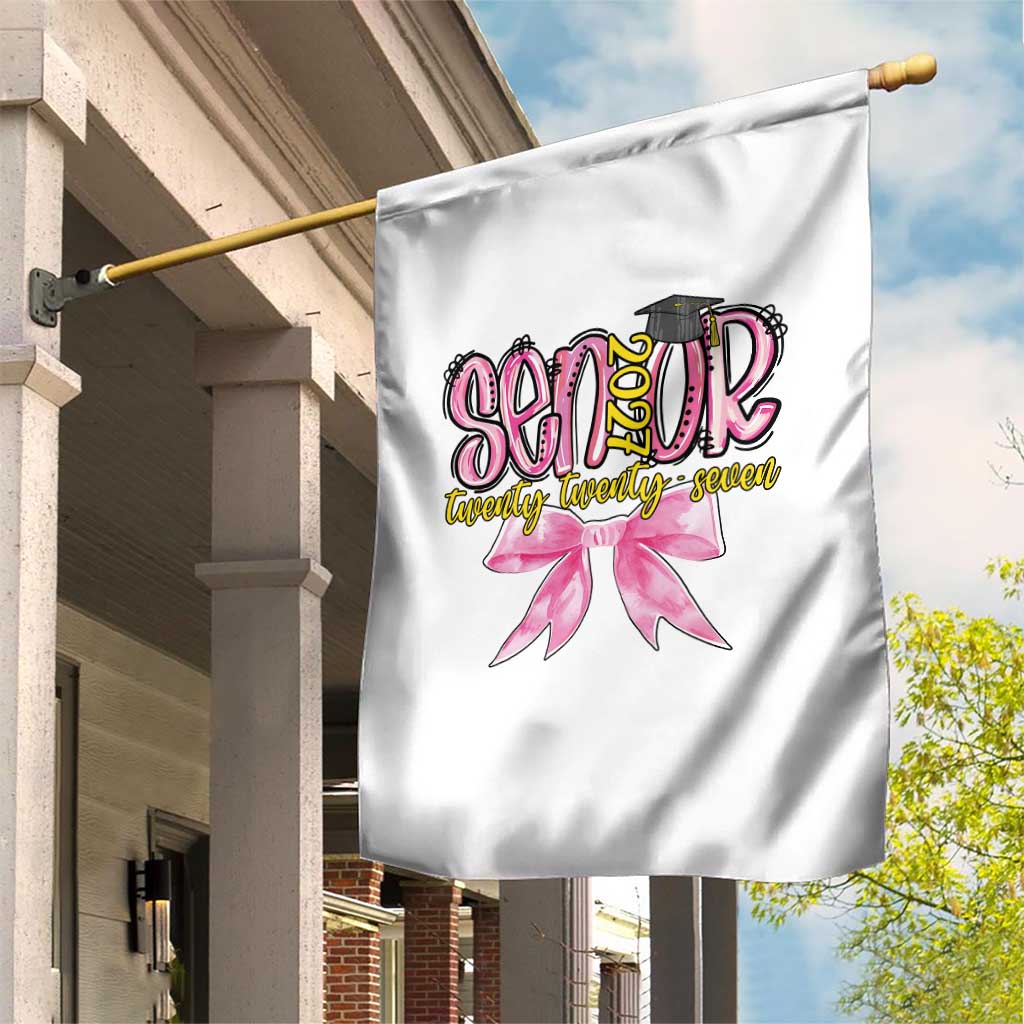 Funny Senior EST 2027 Graduation Garden Flag Twenty Twenty Seven Pink Bow