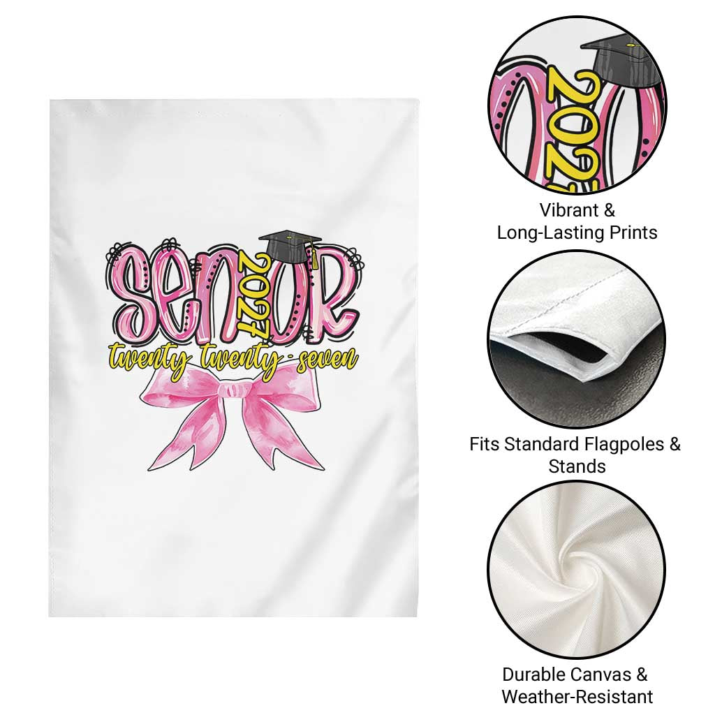 Funny Senior EST 2027 Graduation Garden Flag Twenty Twenty Seven Pink Bow