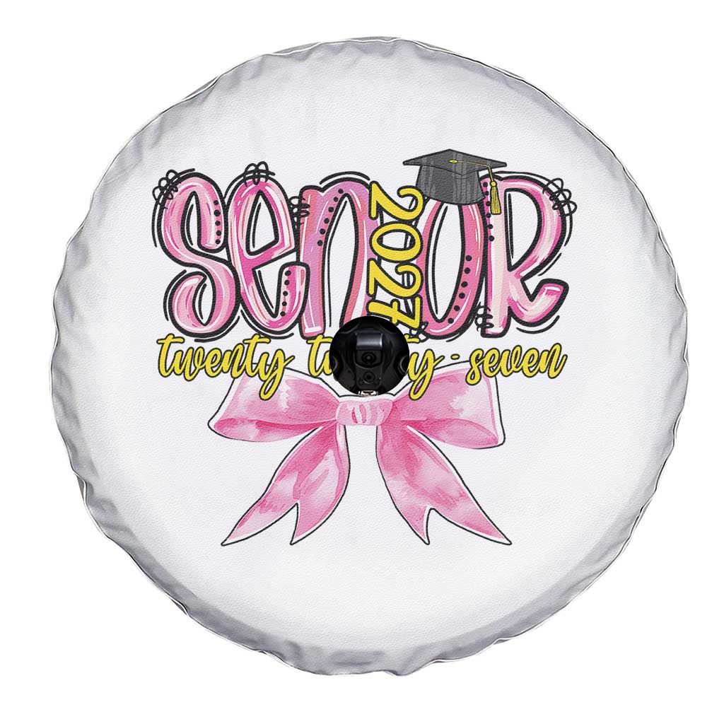 Funny Senior EST 2027 Graduation Spare Tire Cover Twenty Twenty Seven Pink Bow