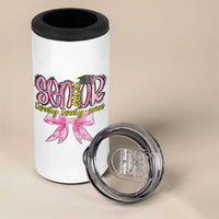 Funny Senior EST 2027 Graduation 4 in 1 Can Cooler Tumbler Twenty Twenty Seven Pink Bow