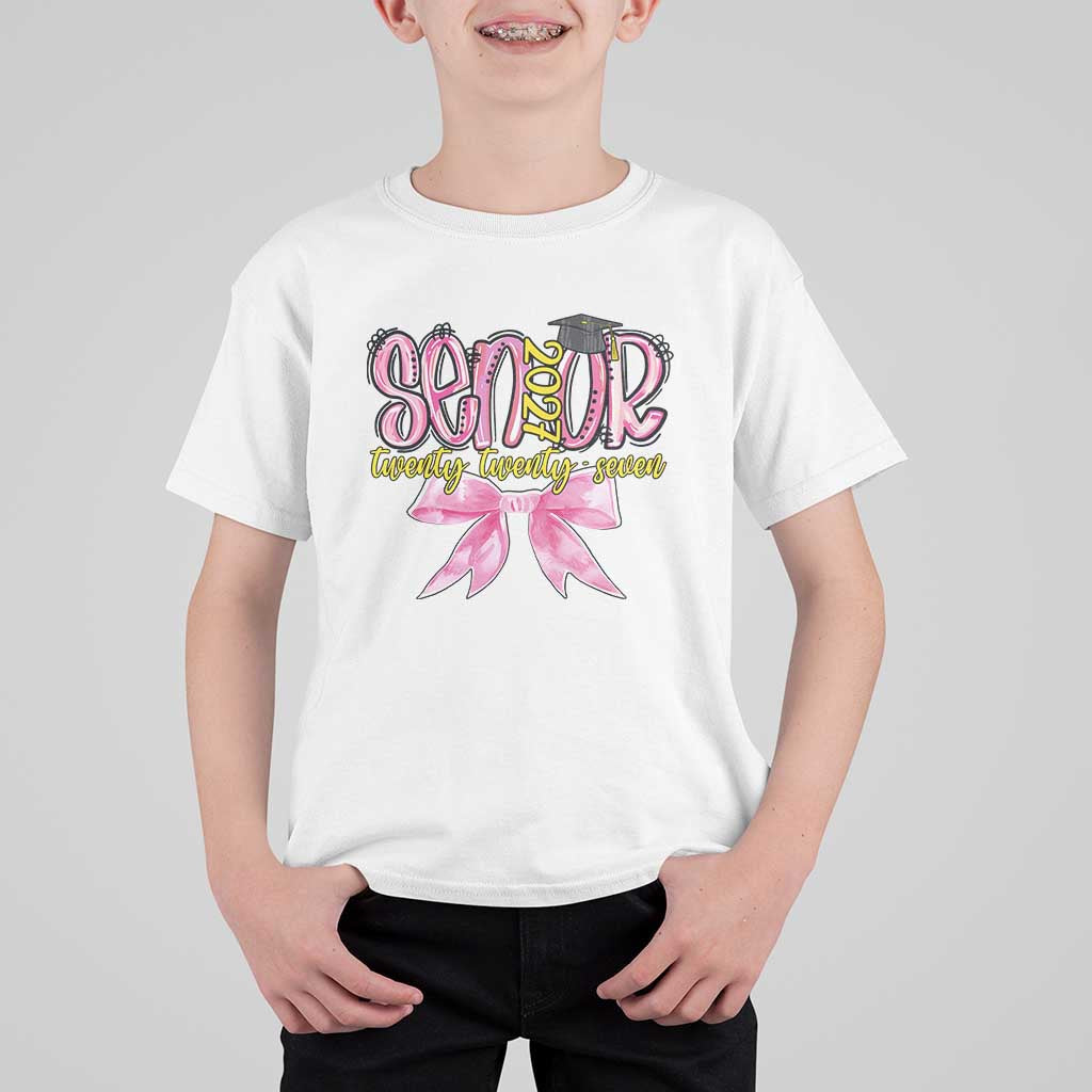 Funny Senior EST 2027 Graduation T Shirt For Kid Twenty Twenty Seven Pink Bow