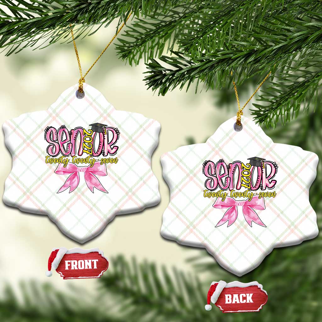 Funny Senior EST 2027 Graduation Ceramic Ornament Twenty Twenty Seven Pink Bow