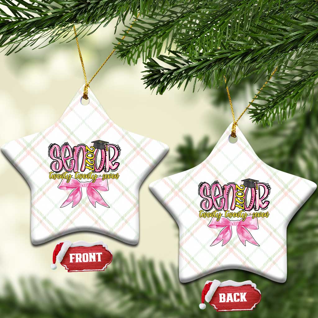 Funny Senior EST 2027 Graduation Ceramic Ornament Twenty Twenty Seven Pink Bow