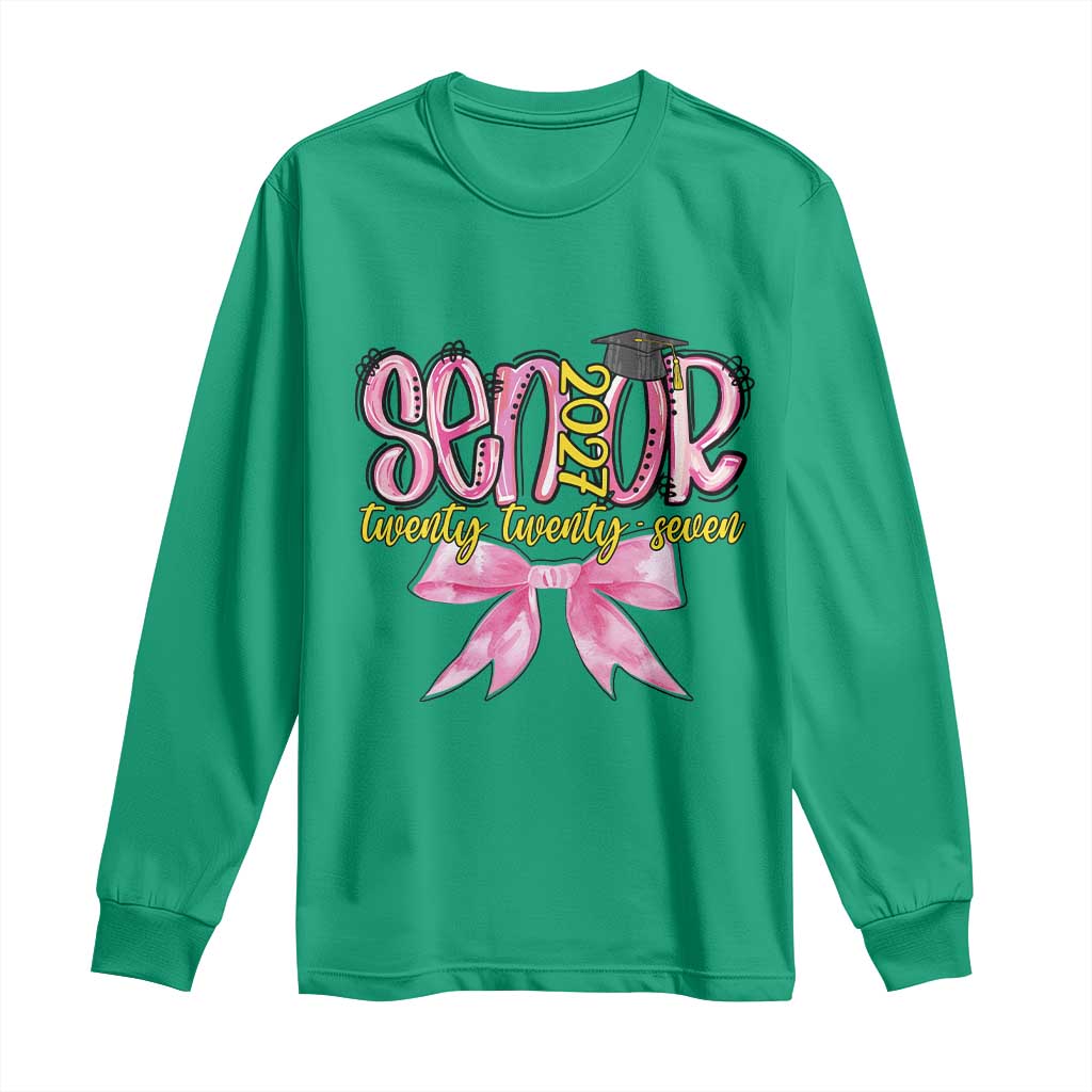 Funny Senior EST 2027 Graduation Long Sleeve Shirt Twenty Twenty Seven Pink Bow