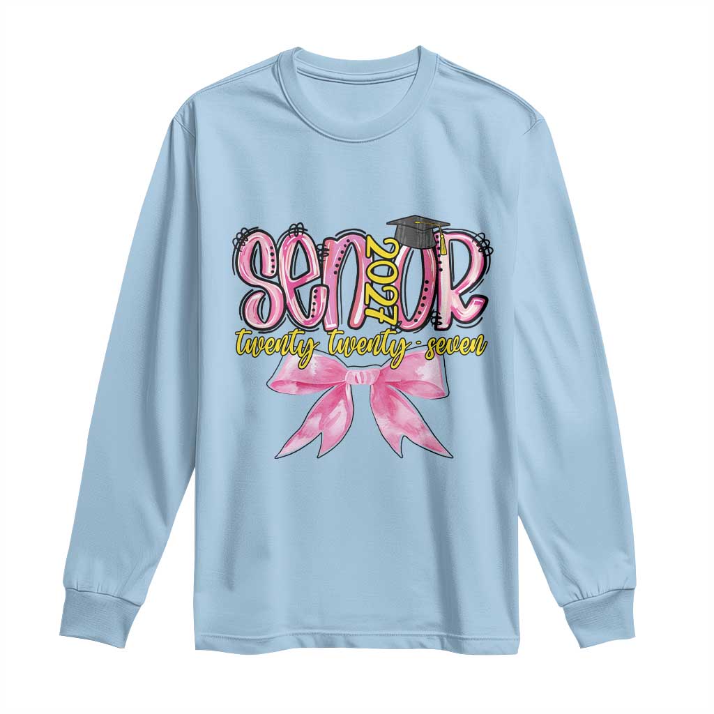 Funny Senior EST 2027 Graduation Long Sleeve Shirt Twenty Twenty Seven Pink Bow