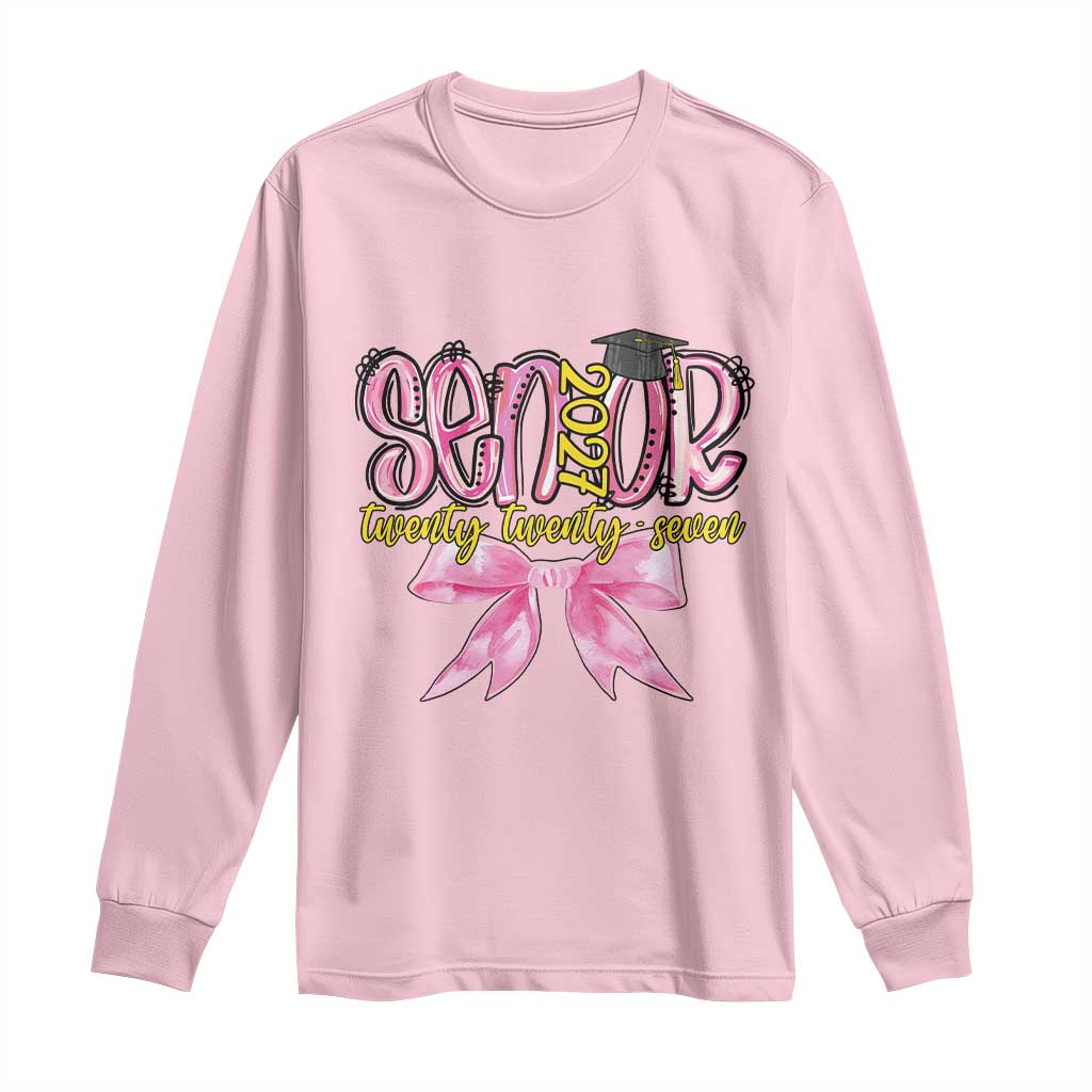 Funny Senior EST 2027 Graduation Long Sleeve Shirt Twenty Twenty Seven Pink Bow
