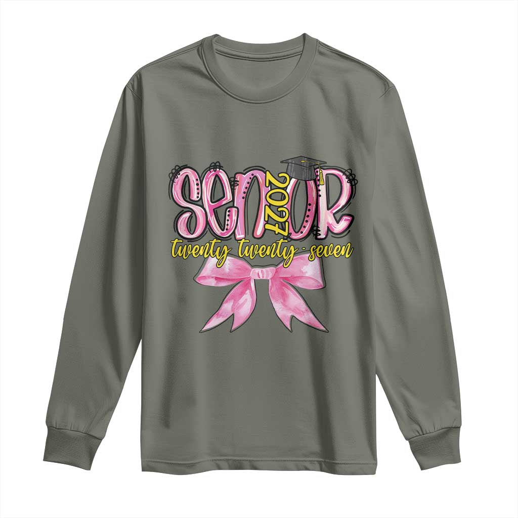 Funny Senior EST 2027 Graduation Long Sleeve Shirt Twenty Twenty Seven Pink Bow