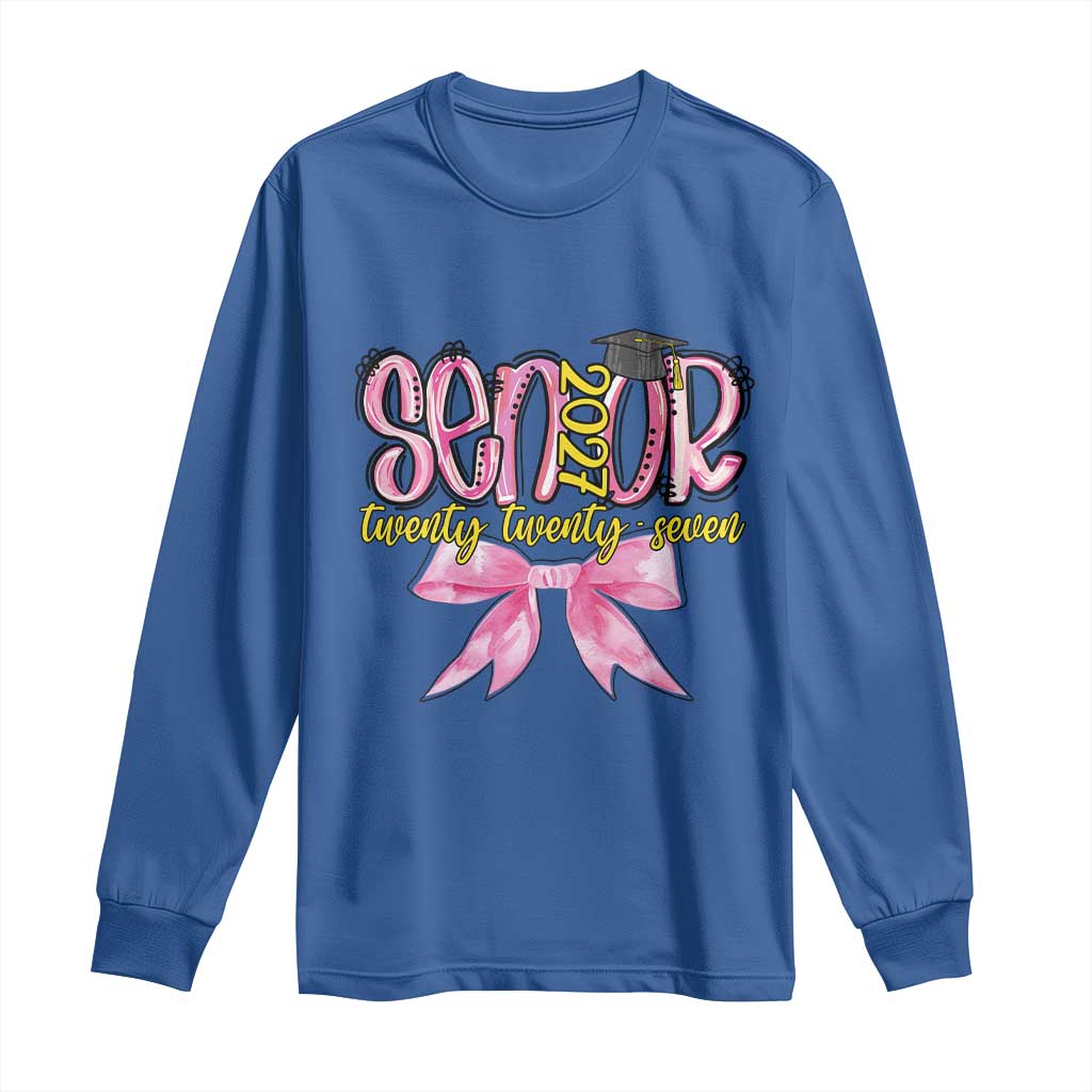 Funny Senior EST 2027 Graduation Long Sleeve Shirt Twenty Twenty Seven Pink Bow