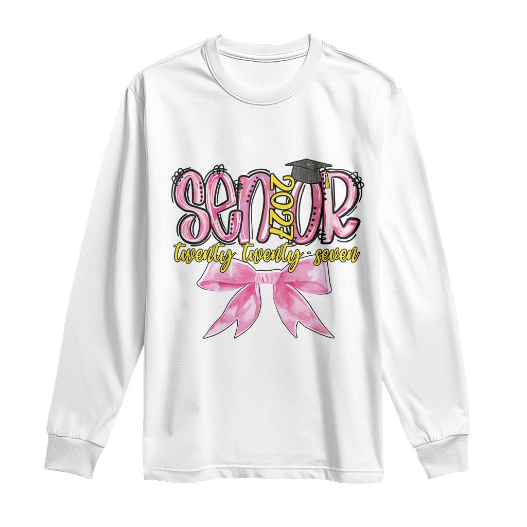 Funny Senior EST 2027 Graduation Long Sleeve Shirt Twenty Twenty Seven Pink Bow