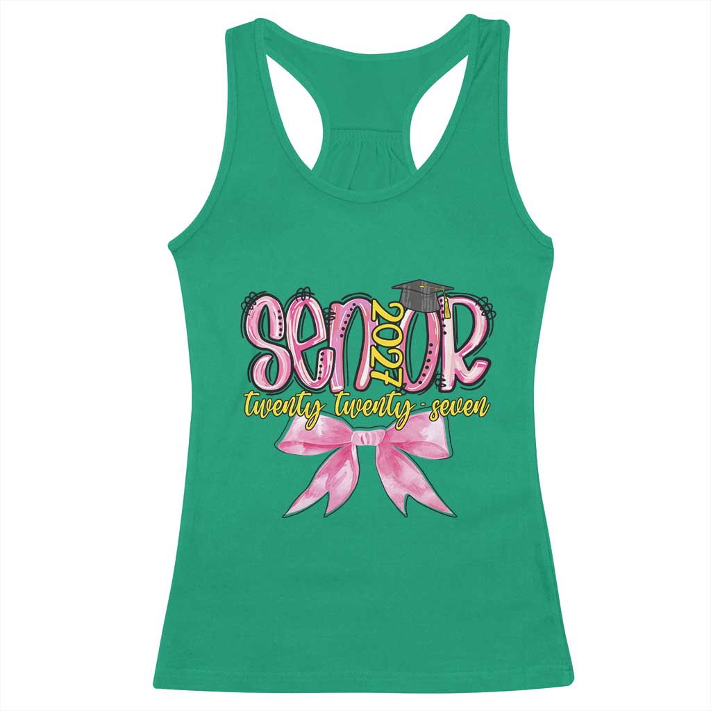 Funny Senior EST 2027 Graduation Racerback Tank Top Twenty Twenty Seven Pink Bow