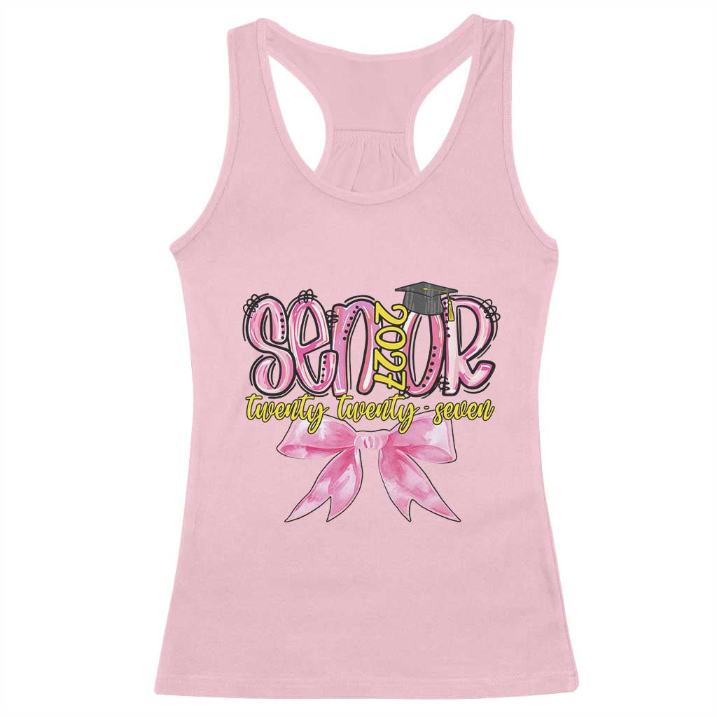 Funny Senior EST 2027 Graduation Racerback Tank Top Twenty Twenty Seven Pink Bow
