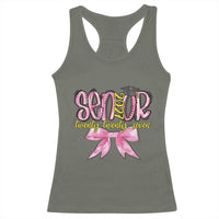Funny Senior EST 2027 Graduation Racerback Tank Top Twenty Twenty Seven Pink Bow