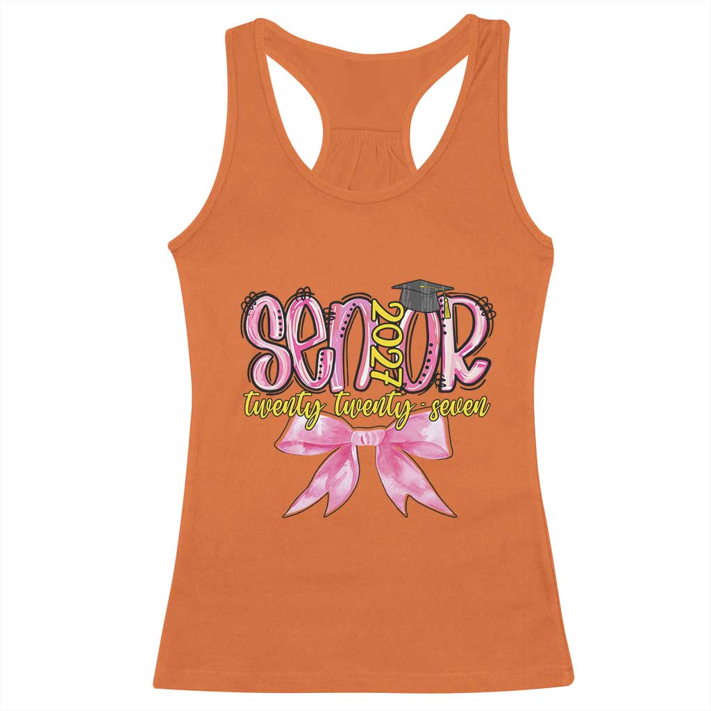 Funny Senior EST 2027 Graduation Racerback Tank Top Twenty Twenty Seven Pink Bow