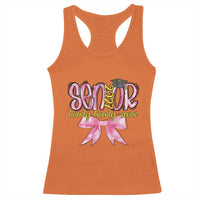 Funny Senior EST 2027 Graduation Racerback Tank Top Twenty Twenty Seven Pink Bow